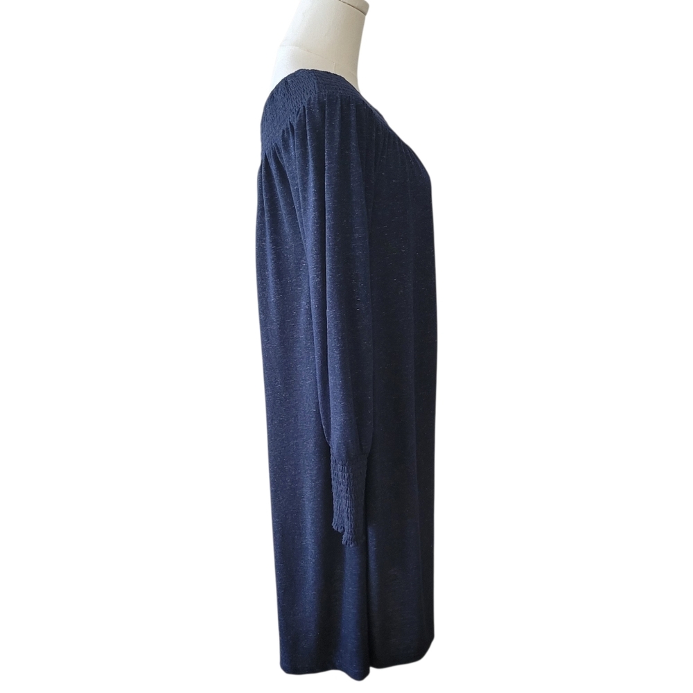 LOFT Blue Smocked Neckline Knit Shift Dress Size Medium - Picture 3 of 5